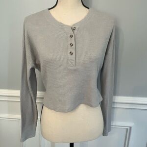 Gilly Hicks Women’s Long Sleeve Cozy Waffle Top Henley Stretch XS Gray Cropped